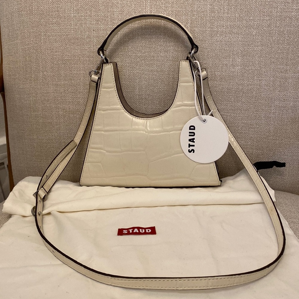 NWT Staud Mini Rey Crossbody Bag in Cream Croc